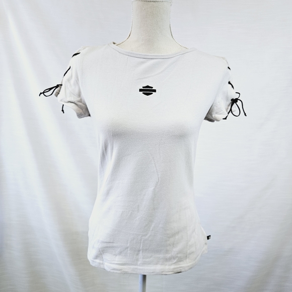 NWT Harley Davidson Tie Sleeve Graphic Tee - Picture 1 of 9